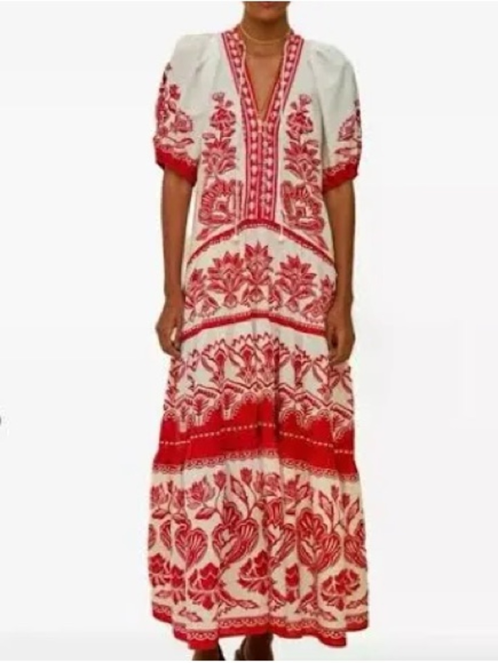 FARM Rio Ivory Maxi Dress with Red Folk Embroidery - Picture 7 of 7